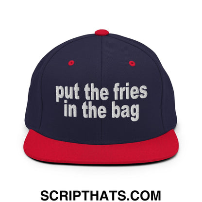 Put the Fries in the Bag Embroidered Flat Bill Brim Snapback Hat Navy Red