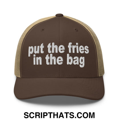 Put the Fries in the Bag Embroidered Mesh Trucker Hat Brown Khaki