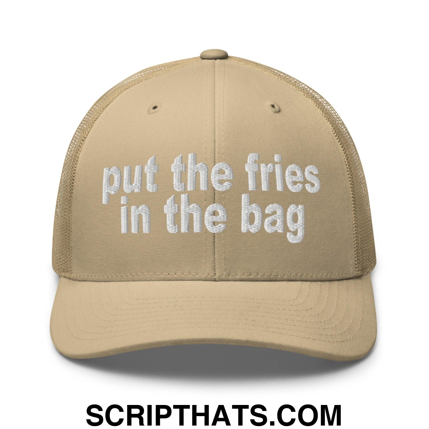 Put the Fries in the Bag Embroidered Mesh Trucker Hat Khaki