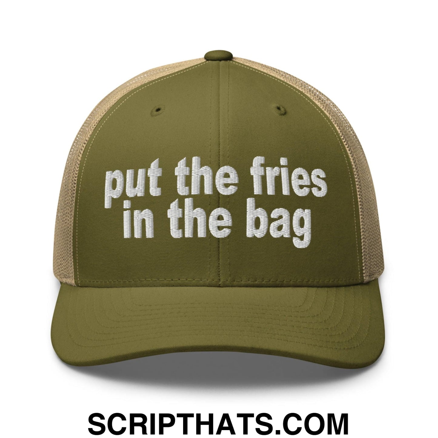 Put the Fries in the Bag Embroidered Mesh Trucker Hat Moss Khaki