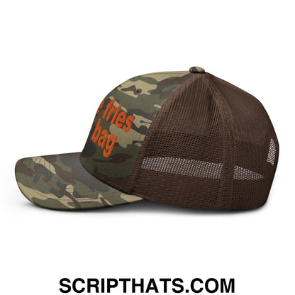 Put the Fries in the Bag Embroidered Orange Camo Trucker Hat Camo Brown