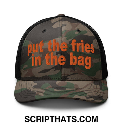 Put the Fries in the Bag Embroidered Orange Camo Trucker Hat Camo Black