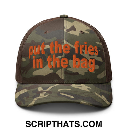 Put the Fries in the Bag Embroidered Orange Camo Trucker Hat Camo Brown