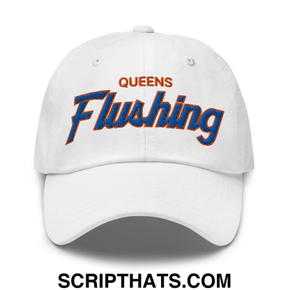 Queens Flushing NYC Vintage Sports Script Embroidered Dad Hat Default Title