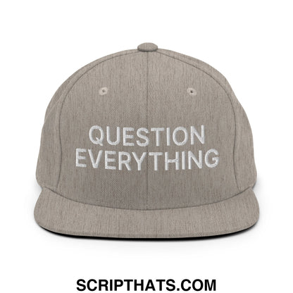 Question Everything Embroidered Flat Bill Brim Snapback Hat Heather Grey