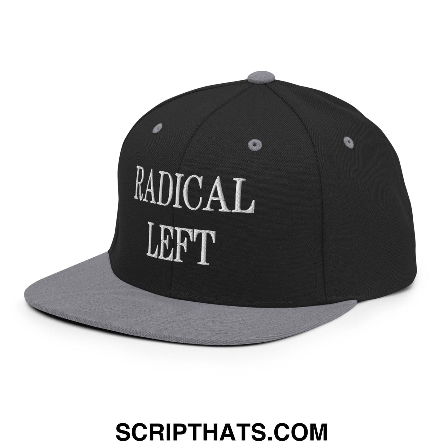 Radical Left Embroidered Flat Bill Brim Snapback Hat Black Silver