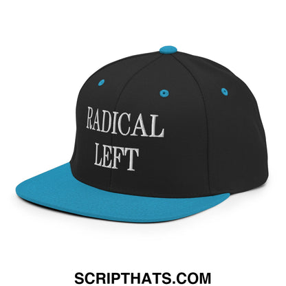 Radical Left Embroidered Flat Bill Brim Snapback Hat Black Teal