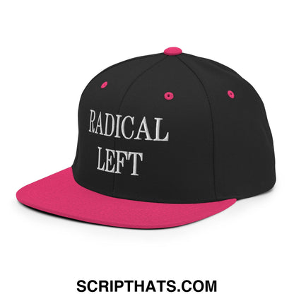 Radical Left Embroidered Flat Bill Brim Snapback Hat Black Neon Pink