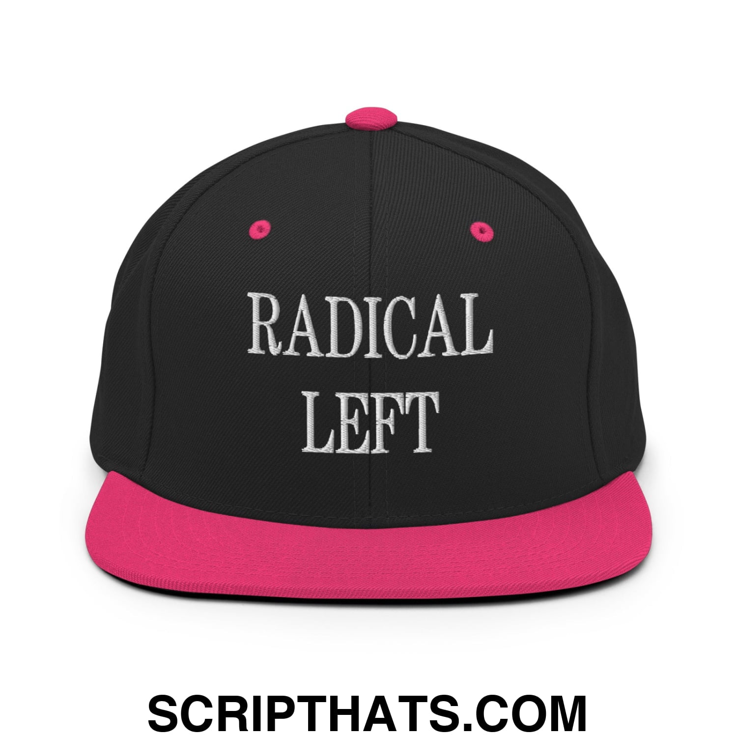 Radical Left Embroidered Flat Bill Brim Snapback Hat Black Neon Pink