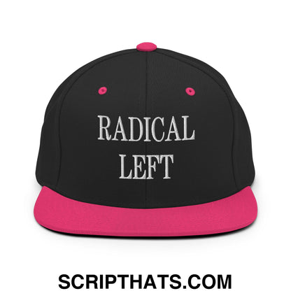 Radical Left Embroidered Flat Bill Brim Snapback Hat Black Neon Pink