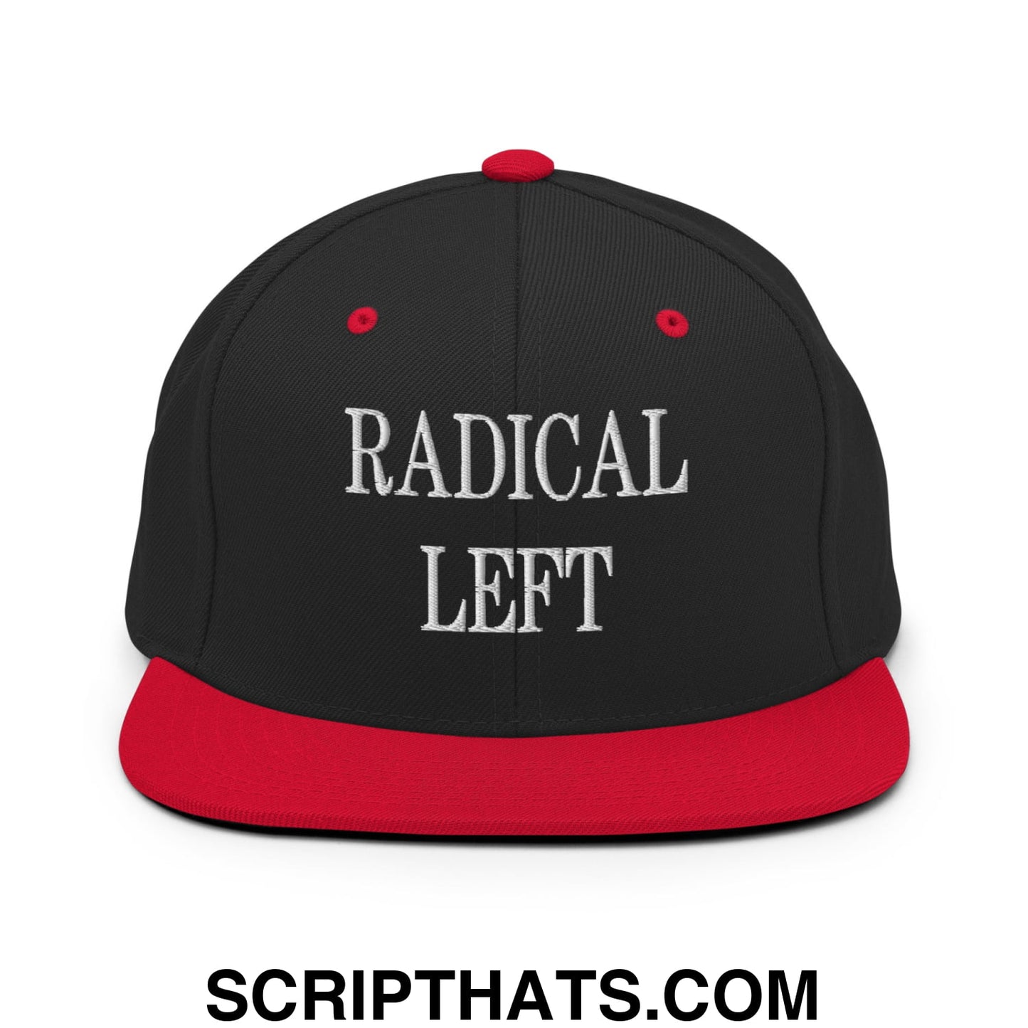 Radical Left Embroidered Flat Bill Brim Snapback Hat Black Red