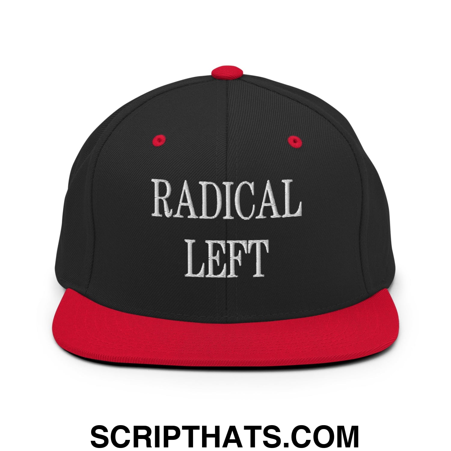 Radical Left Embroidered Flat Bill Brim Snapback Hat Black Red