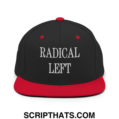 Radical Left Embroidered Flat Bill Brim Snapback Hat Black Red