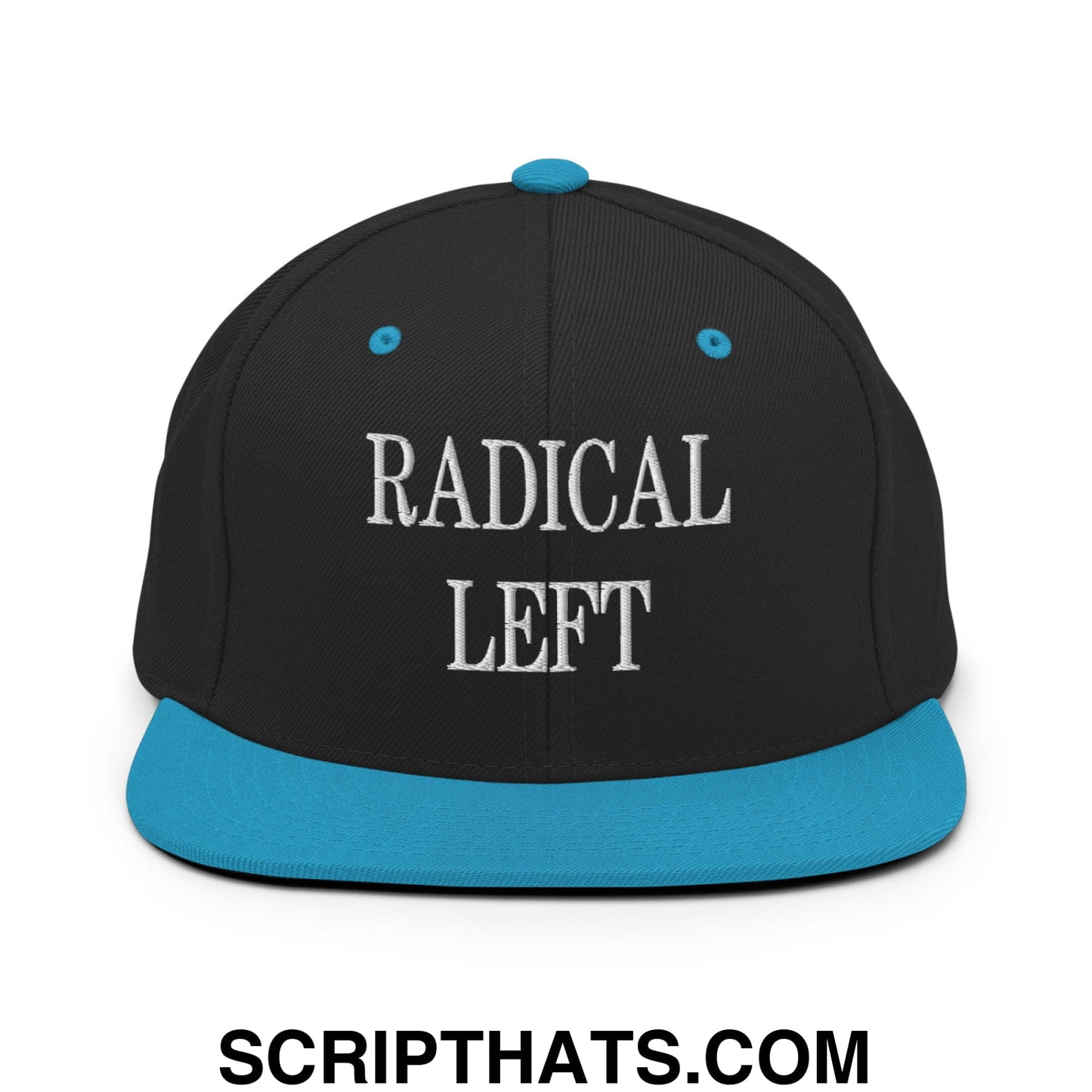 Radical Left Embroidered Flat Bill Brim Snapback Hat Black Teal