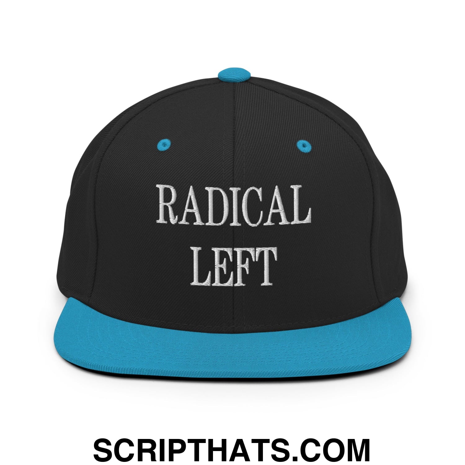 Radical Left Embroidered Flat Bill Brim Snapback Hat Black Teal