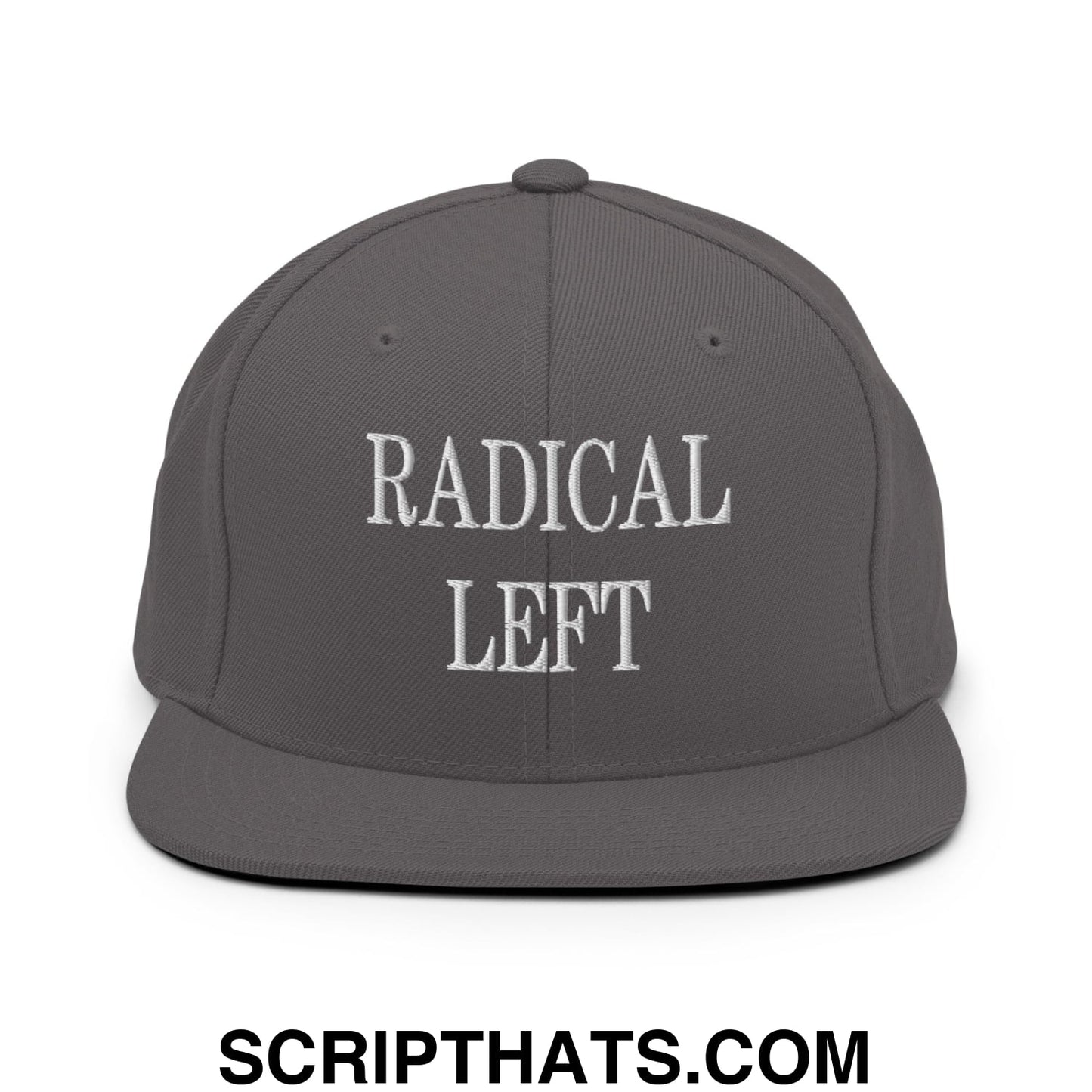 Radical Left Embroidered Flat Bill Brim Snapback Hat Dark Grey