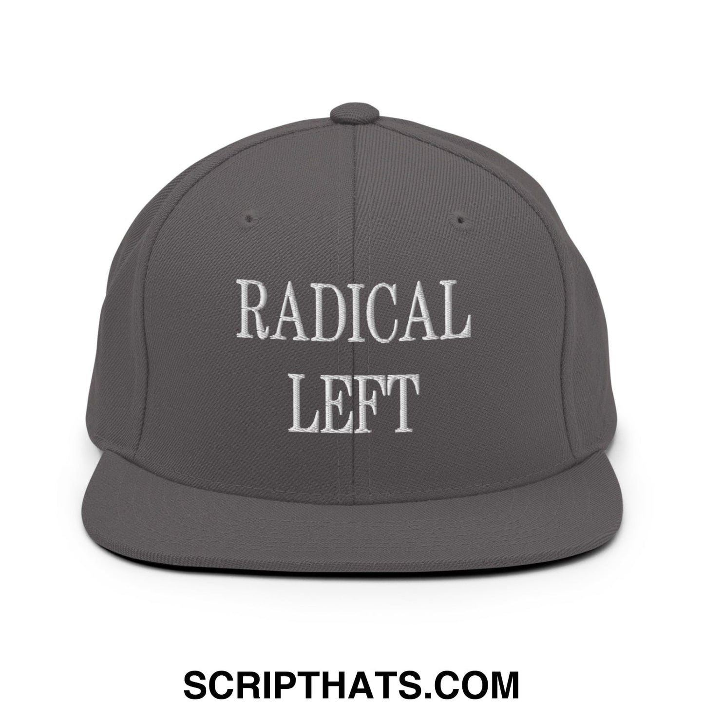Radical Left Embroidered Flat Bill Brim Snapback Hat Dark Grey