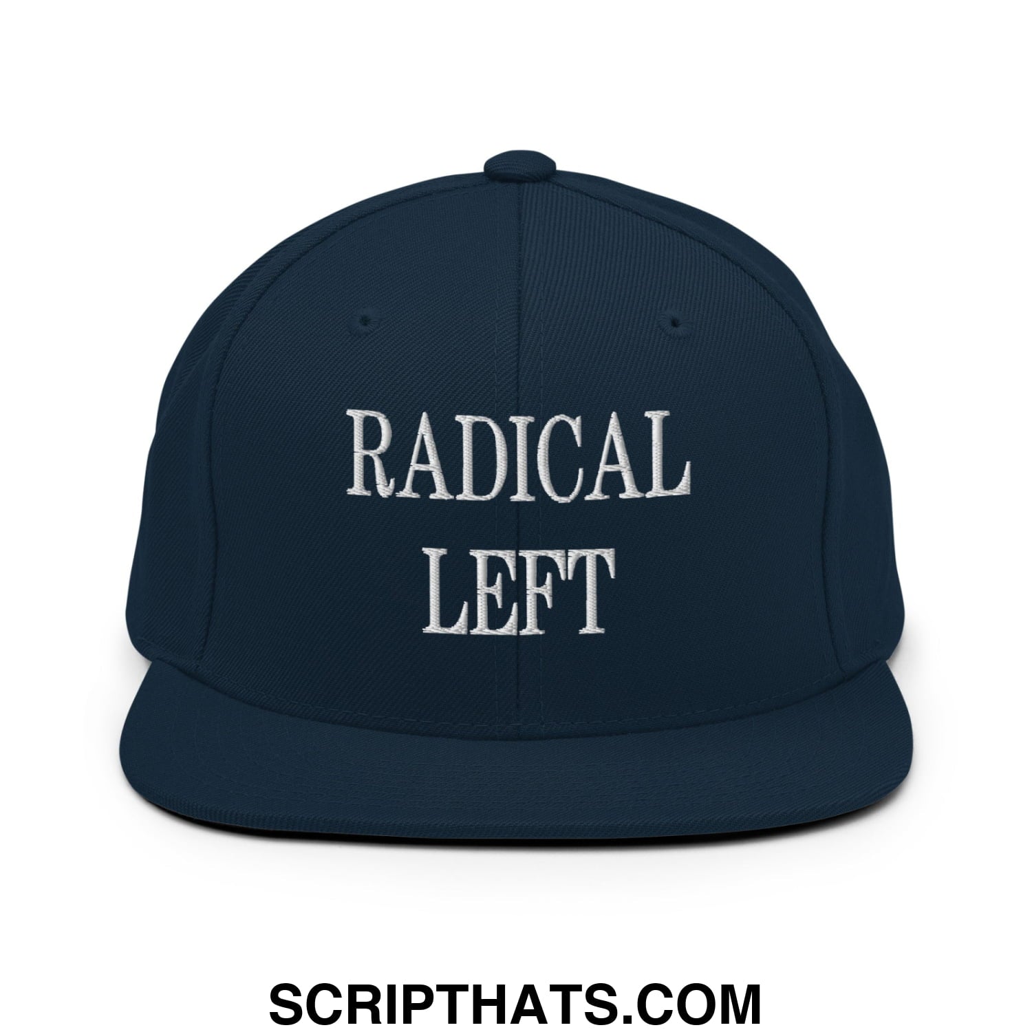 Radical Left Embroidered Flat Bill Brim Snapback Hat Dark Navy