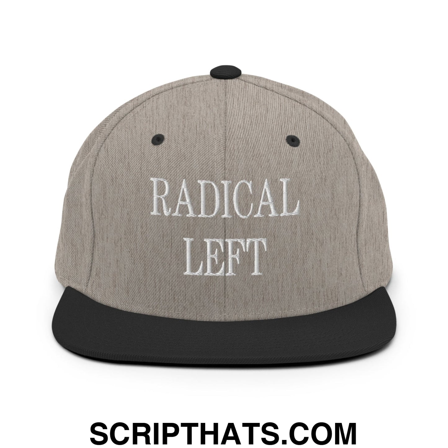 Radical Left Embroidered Flat Bill Brim Snapback Hat Heather Black