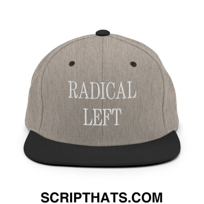 Radical Left Embroidered Flat Bill Brim Snapback Hat Heather Black