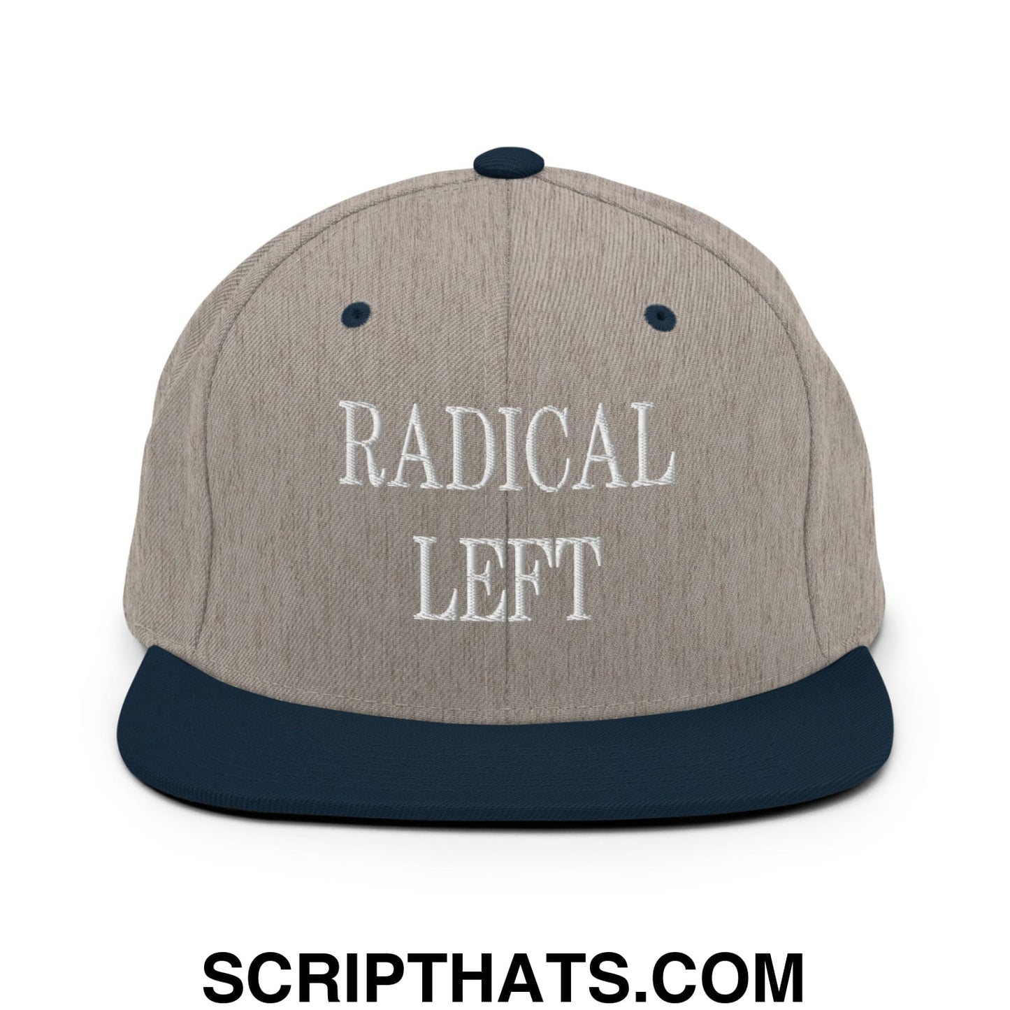 Radical Left Embroidered Flat Bill Brim Snapback Hat Heather Grey Navy