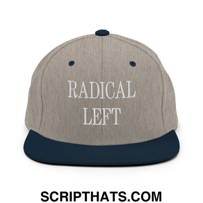 Radical Left Embroidered Flat Bill Brim Snapback Hat Heather Grey Navy