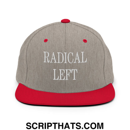 Radical Left Embroidered Flat Bill Brim Snapback Hat Heather Grey Red
