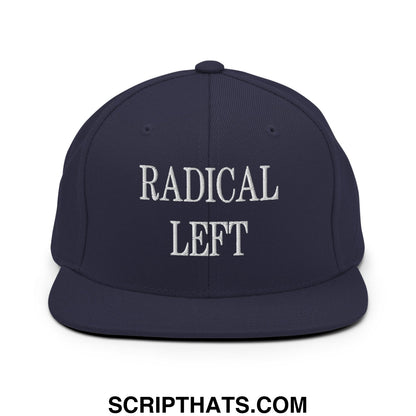 Radical Left Embroidered Flat Bill Brim Snapback Hat Navy