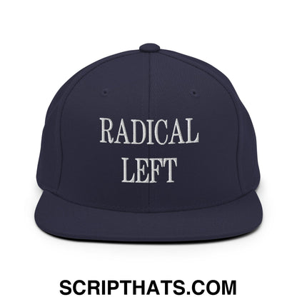 Radical Left Embroidered Flat Bill Brim Snapback Hat Navy