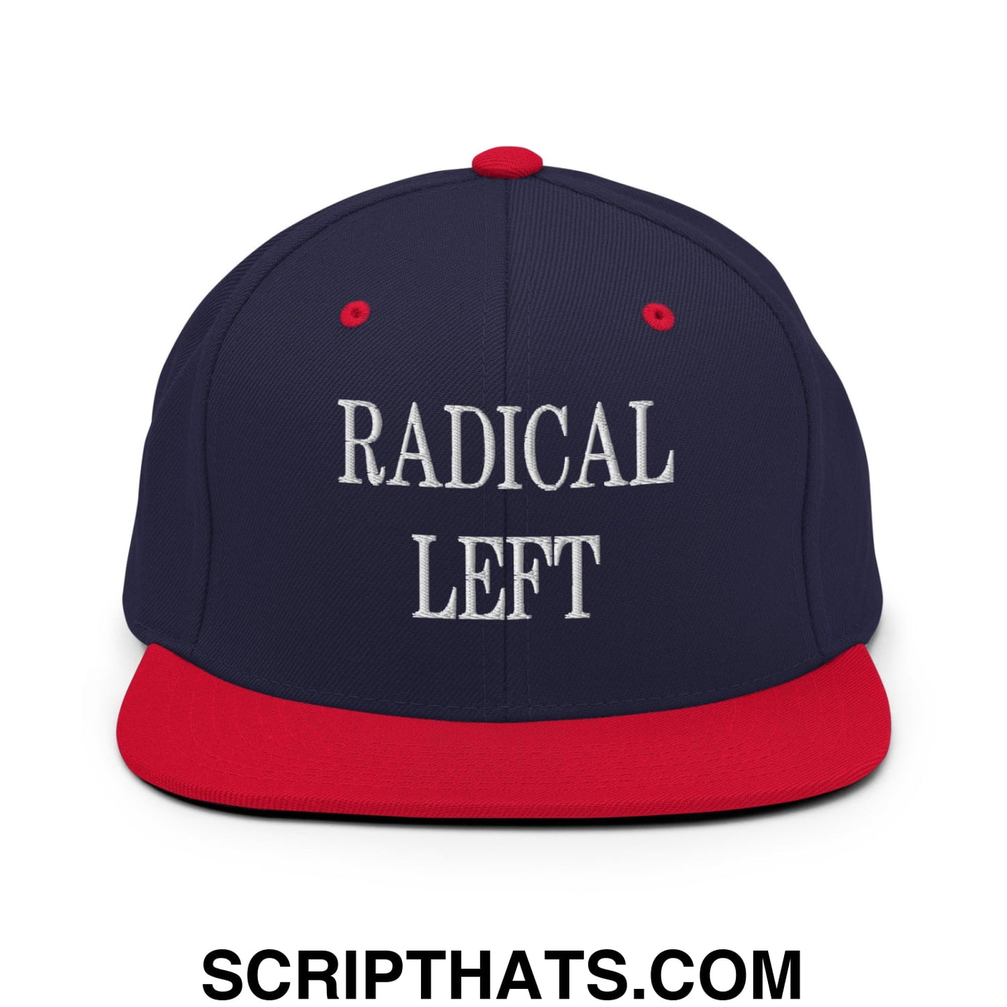 Radical Left Embroidered Flat Bill Brim Snapback Hat Navy Red