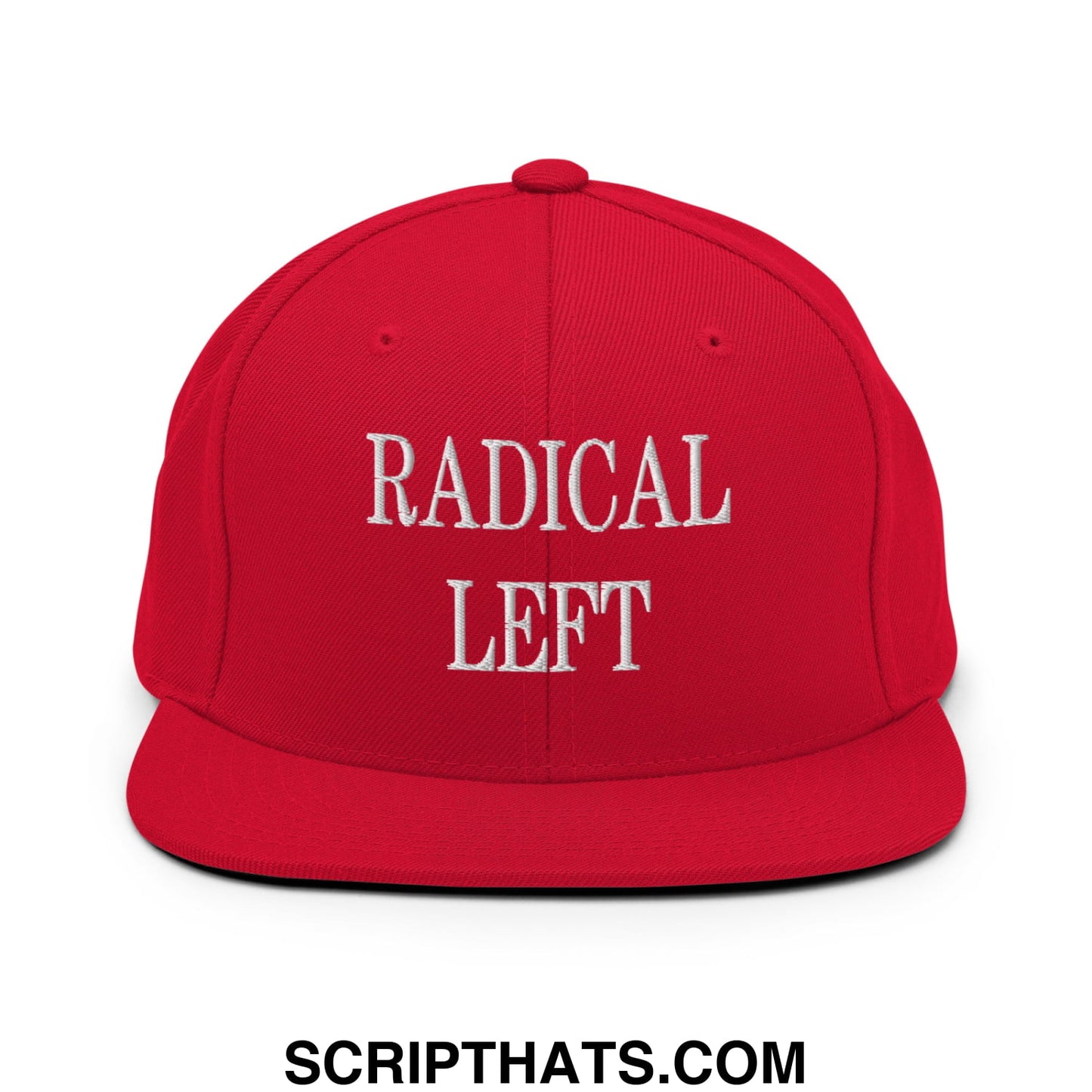 Radical Left Embroidered Flat Bill Brim Snapback Hat Red