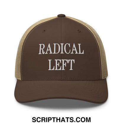 Radical Left Embroidered Mesh Trucker Hat Brown Khaki