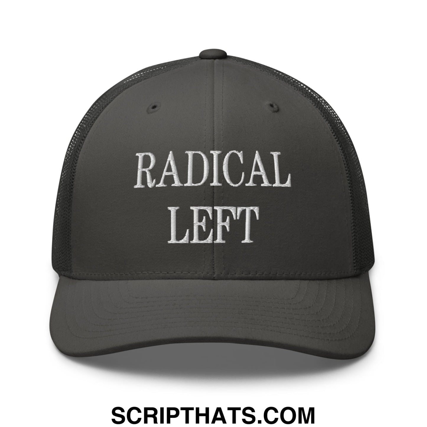 Radical Left Embroidered Mesh Trucker Hat Charcoal