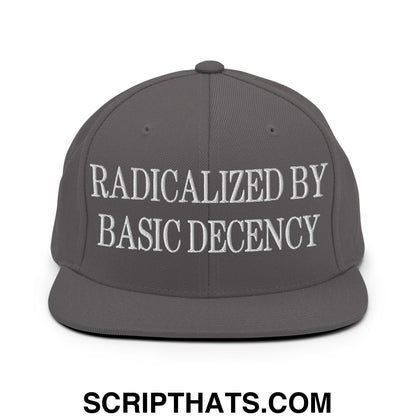 Radicalized by Basic Decency Embroidered Flat Bill Brim Snapback Hat Dark Grey