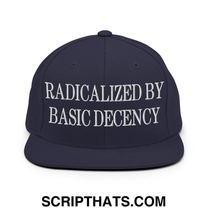 Radicalized by Basic Decency Embroidered Flat Bill Brim Snapback Hat Navy