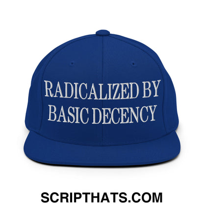 Radicalized by Basic Decency Embroidered Flat Bill Brim Snapback Hat Royal Blue