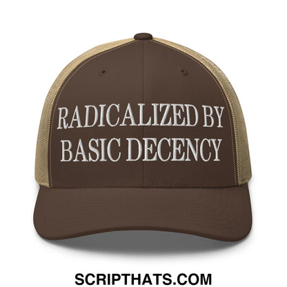 Radicalized by Basic Decency Embroidered Mesh Trucker Hat Brown Khaki