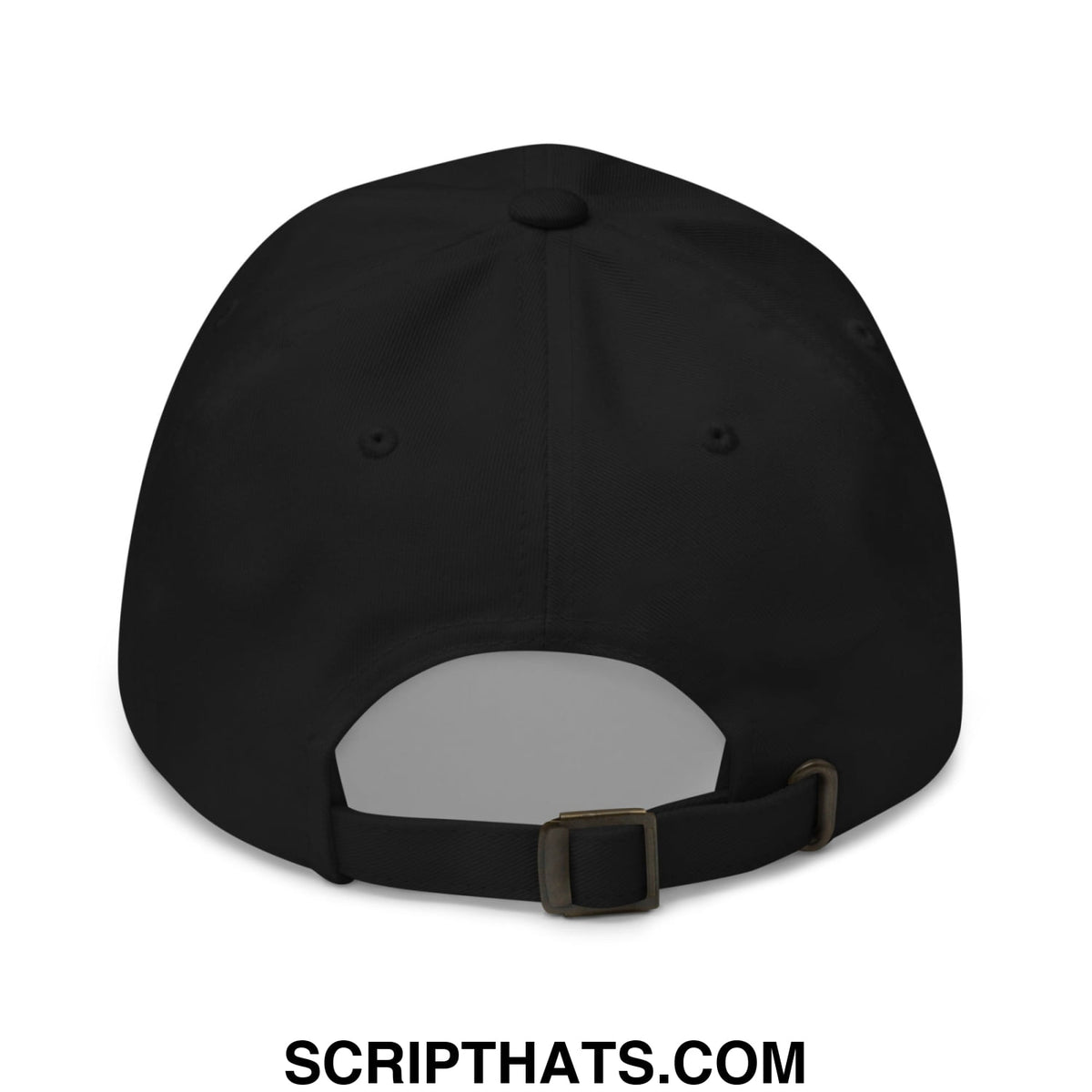 Black radicalized by basic decency embroidered unstructured dad hat with matte finish and adjustable metallic buckle strap
