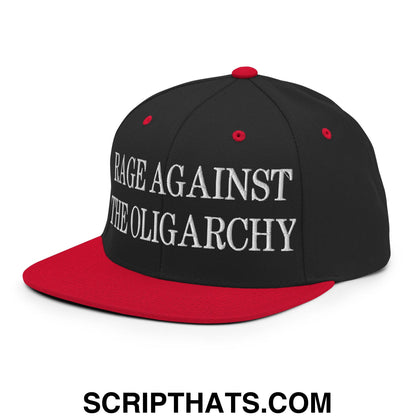 Rage Against The Oligarchy Embroidered Flat Bill Brim Snapback Hat Black Red