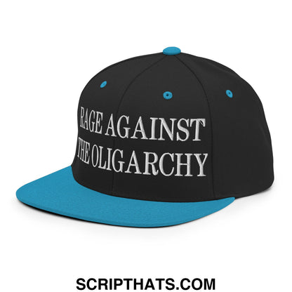 Rage Against The Oligarchy Embroidered Flat Bill Brim Snapback Hat Black Teal
