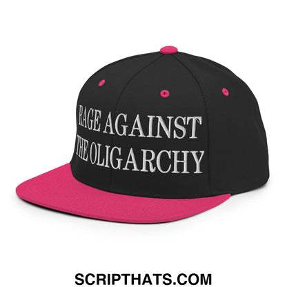 Rage Against The Oligarchy Embroidered Flat Bill Brim Snapback Hat Black Neon Pink