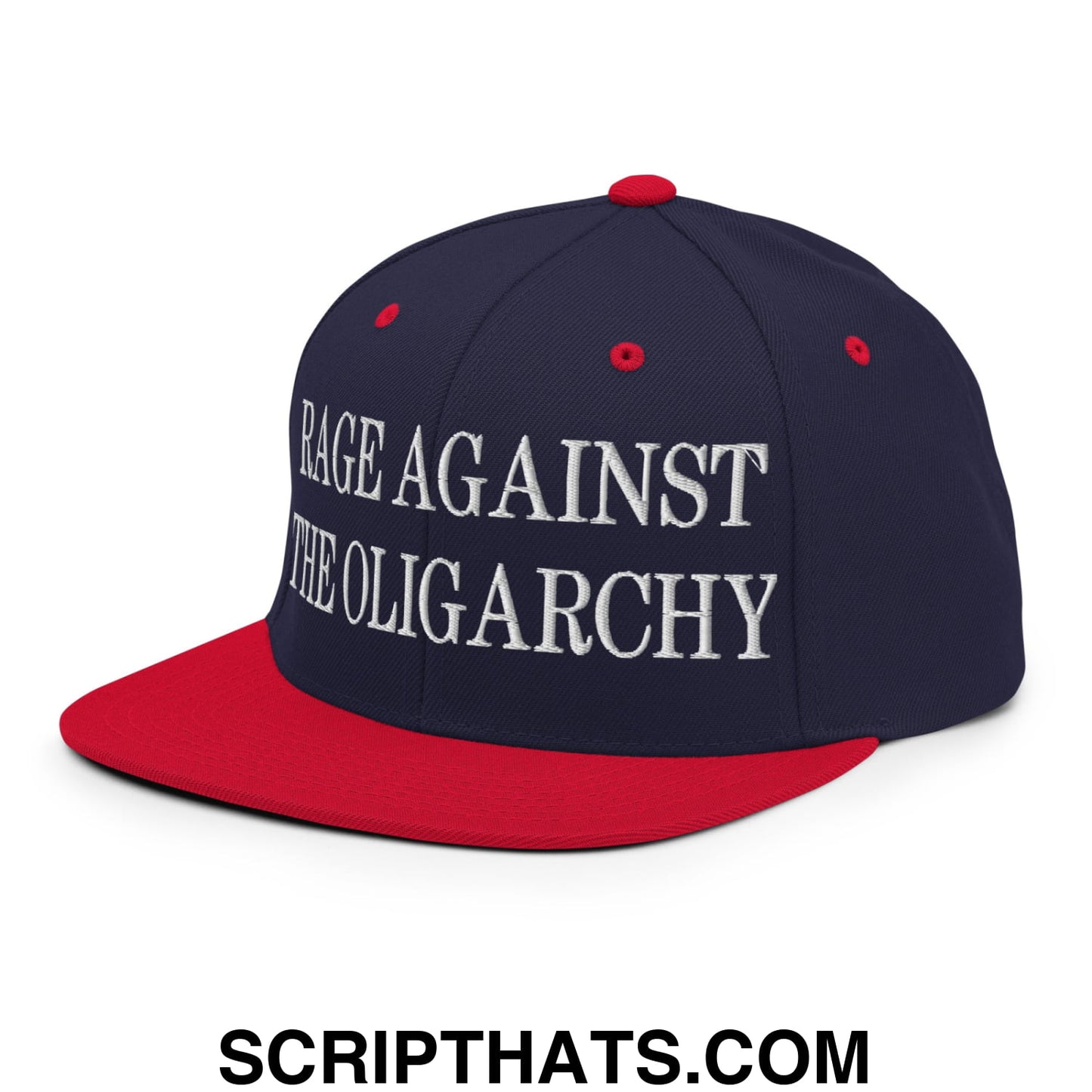 Rage Against The Oligarchy Embroidered Flat Bill Brim Snapback Hat Navy Red