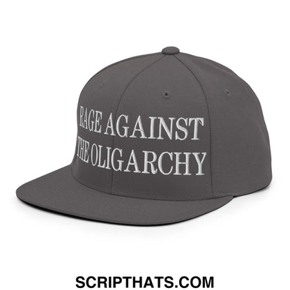 Rage Against The Oligarchy Embroidered Flat Bill Brim Snapback Hat Dark Grey