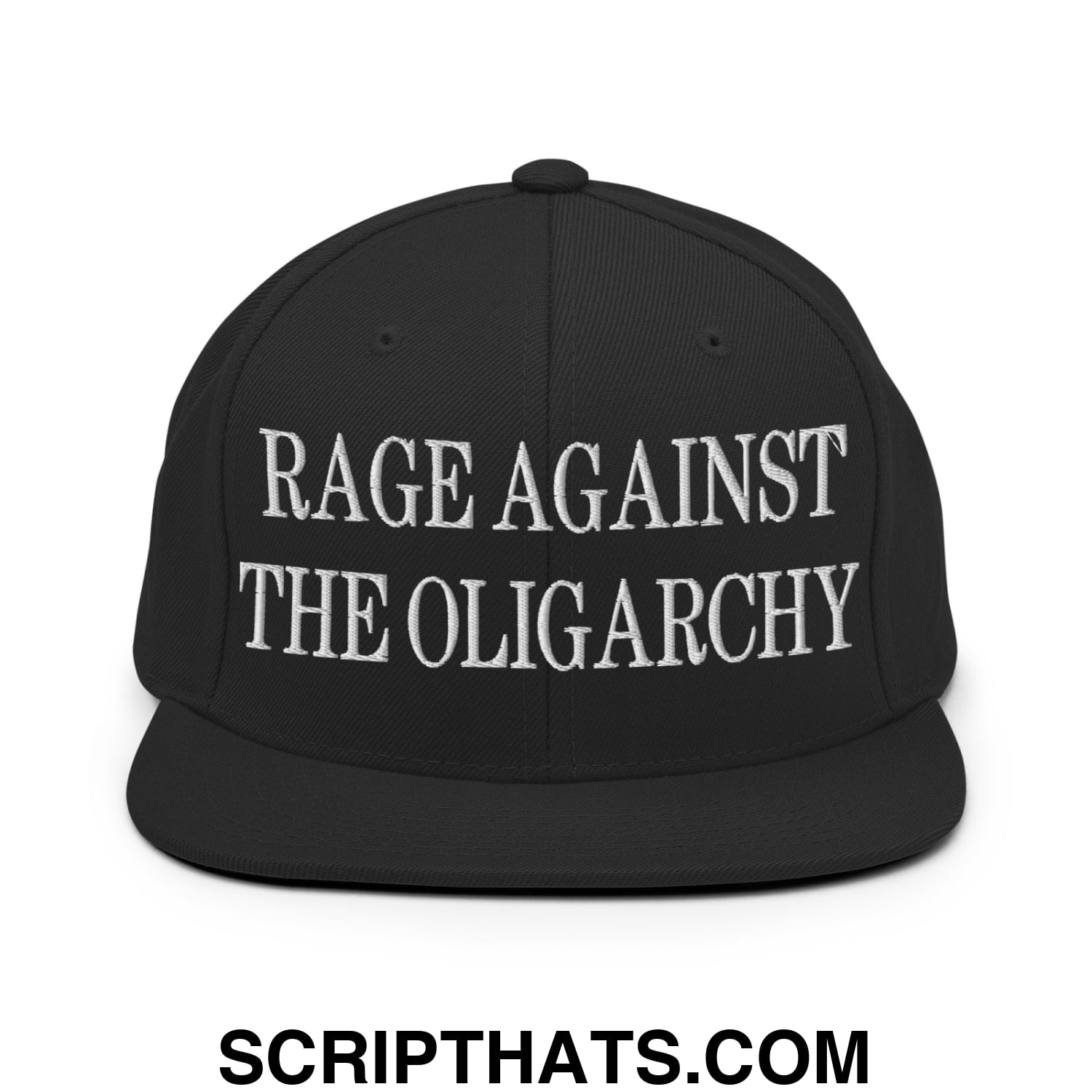 Rage Against The Oligarchy Embroidered Flat Bill Brim Snapback Hat Black