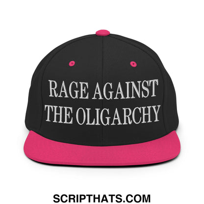 Rage Against The Oligarchy Embroidered Flat Bill Brim Snapback Hat Black Neon Pink