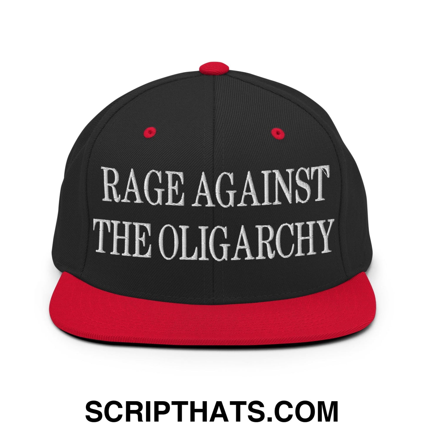 Rage Against The Oligarchy Embroidered Flat Bill Brim Snapback Hat Black Red