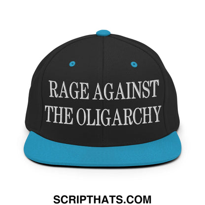 Rage Against The Oligarchy Embroidered Flat Bill Brim Snapback Hat Black Teal