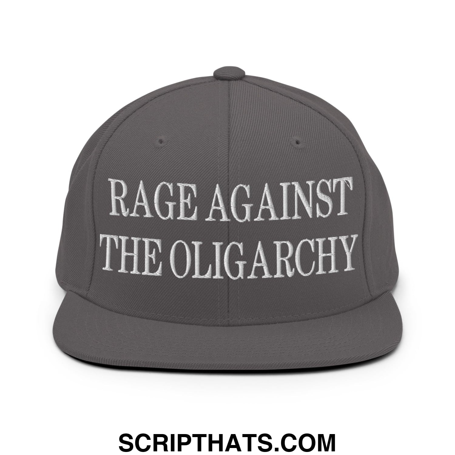 Rage Against The Oligarchy Embroidered Flat Bill Brim Snapback Hat Dark Grey