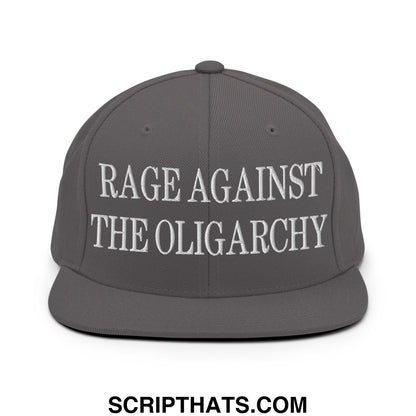 Rage Against The Oligarchy Embroidered Flat Bill Brim Snapback Hat Dark Grey