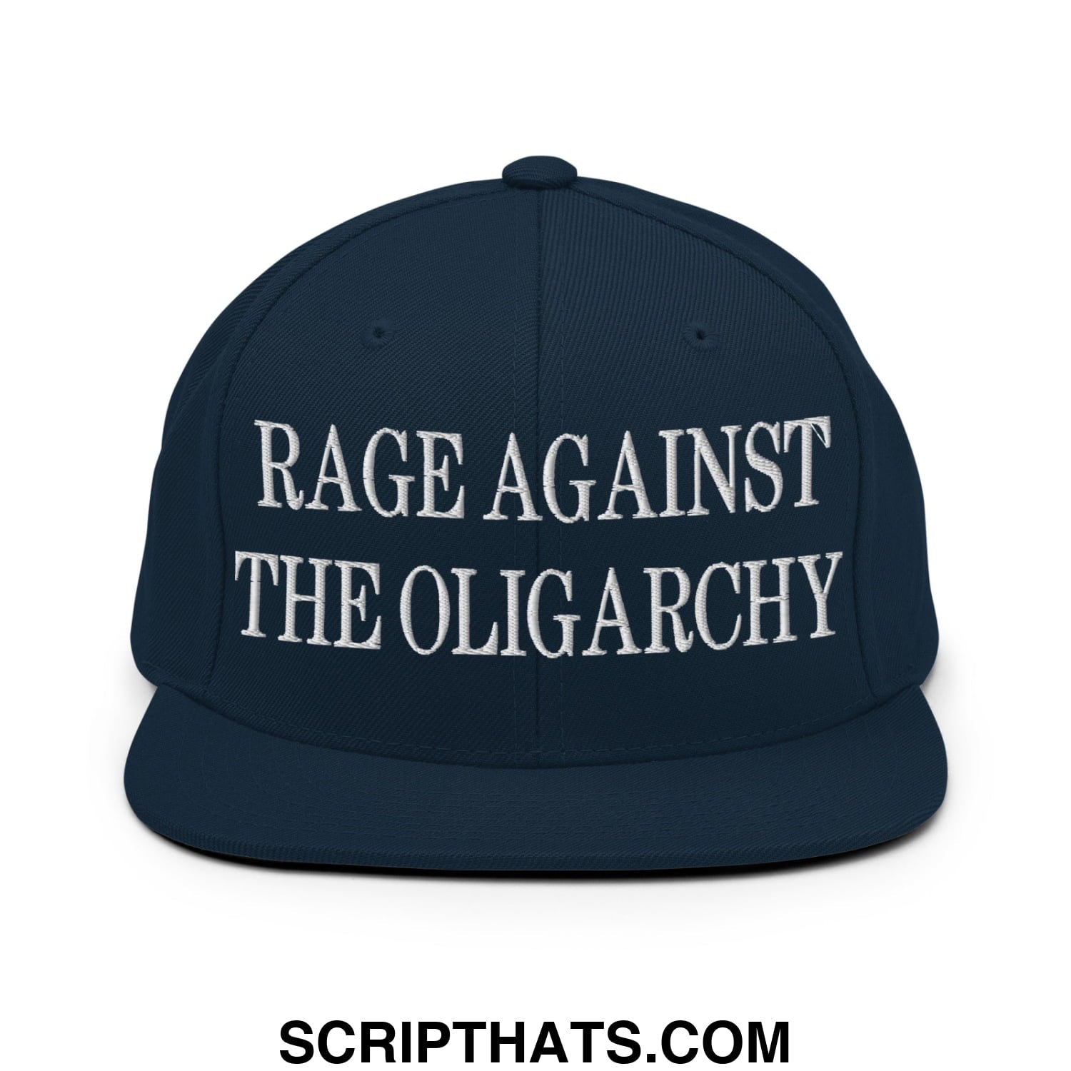 Rage Against The Oligarchy Embroidered Flat Bill Brim Snapback Hat Dark Navy